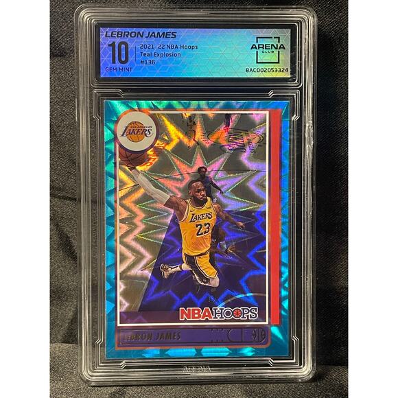 2021 LeBron James Teal Explosion #136 Panini Hoops ArenaClub Graded GEM MINT 10 - Picture 1 of 4